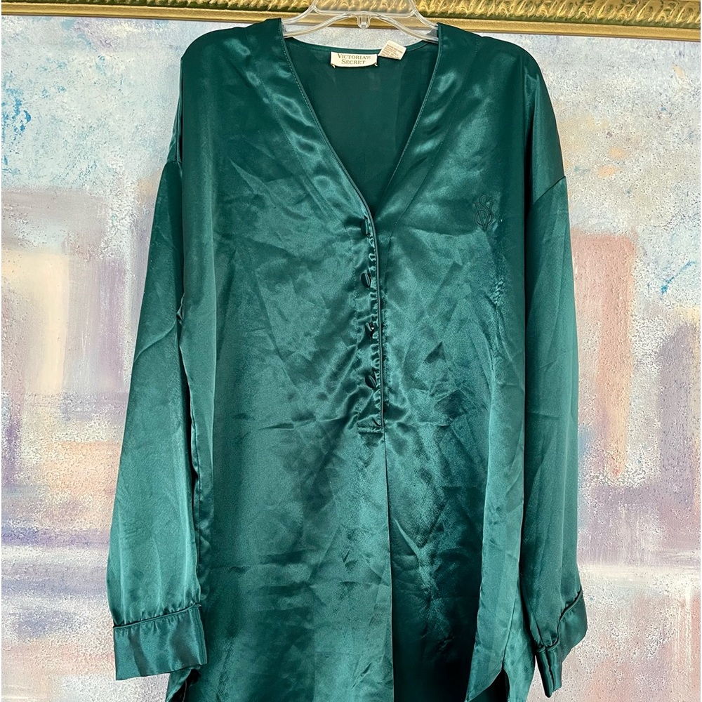 Victoria's Secret Vintage Gold Label Satin Sleep Nightshirt Green Size Medium